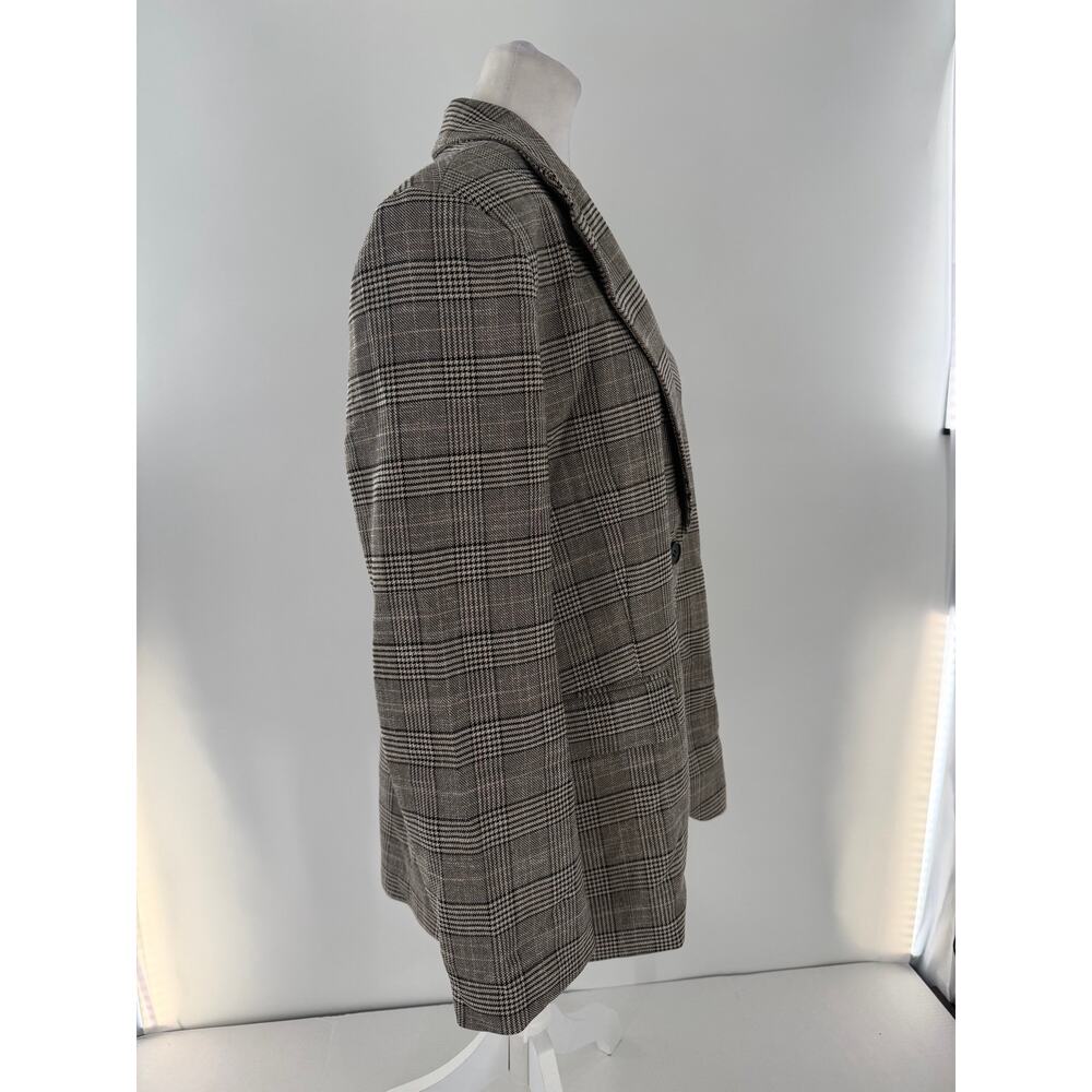 H&M Oversized Plaid Blazer Women’s S Beige Black White Single Button Preppy Fall - Picture 4 of 13